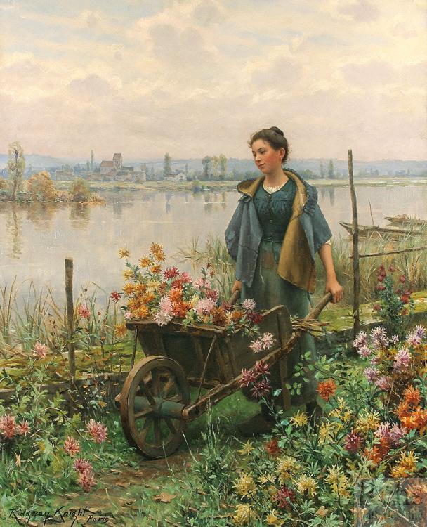 Daniel Ridgeway Knight Gathering Flowers oil painting image